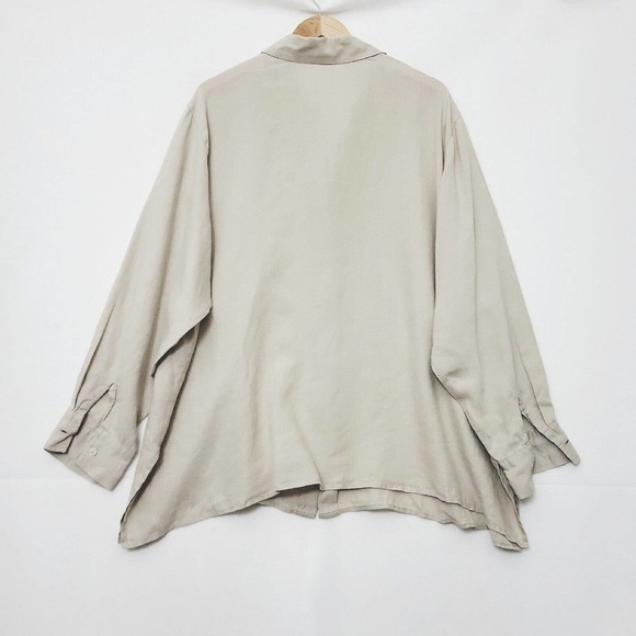 Marsh Landing II Women's 2X Beige Button Front Linen Shirt Lagenlook Lightweght - Picture 2 of 9
